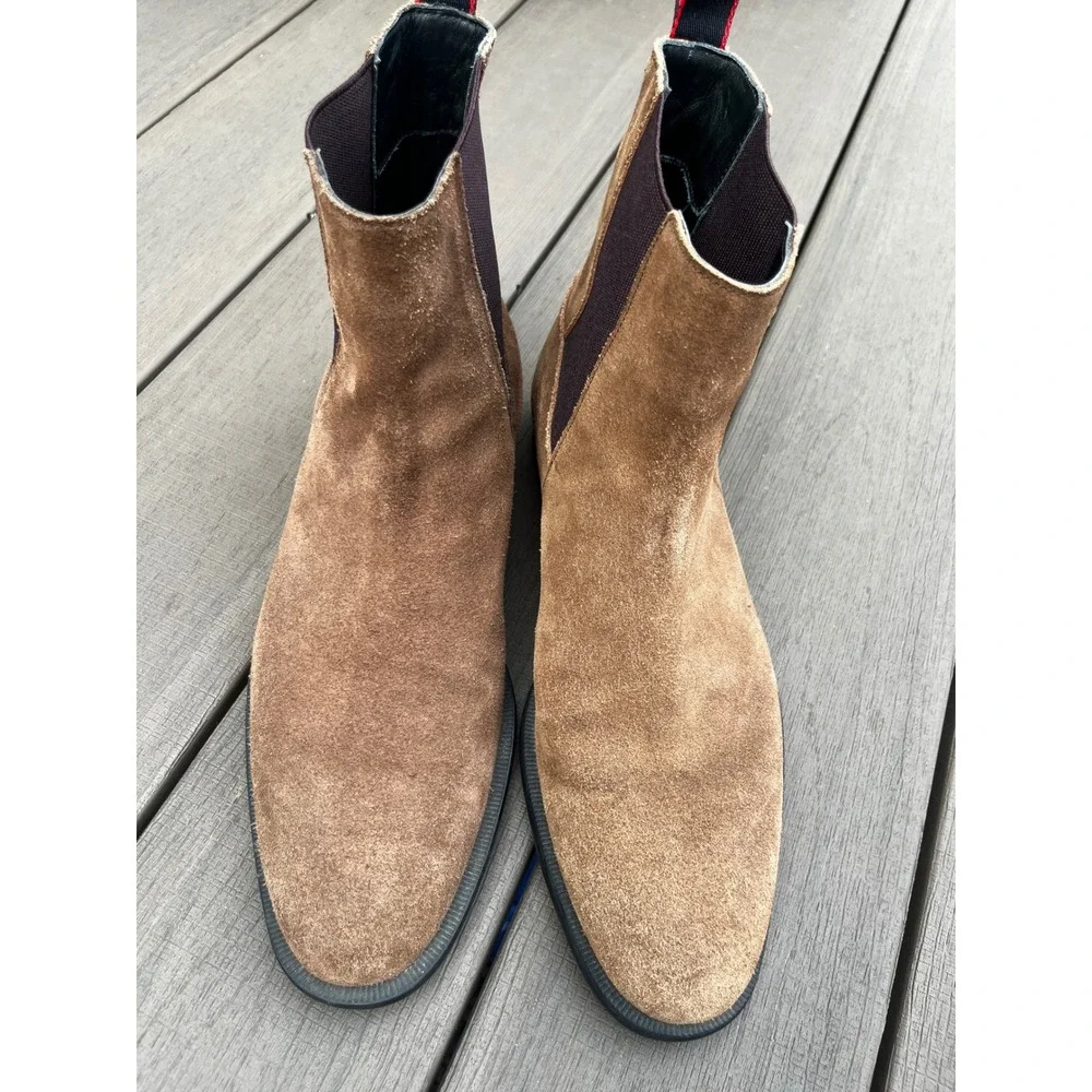 Hugo Boss Mens Tan Suede Chelsea Boots Brown Elastic Gusset / Size Mens 9